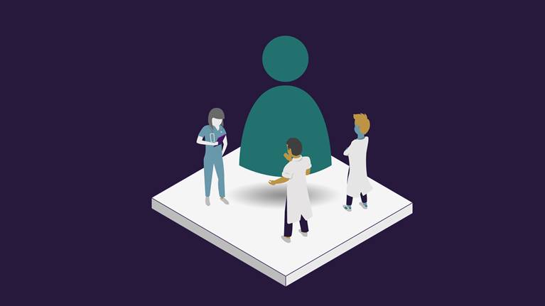 Illustration des Pflegepersonals auf einer Station