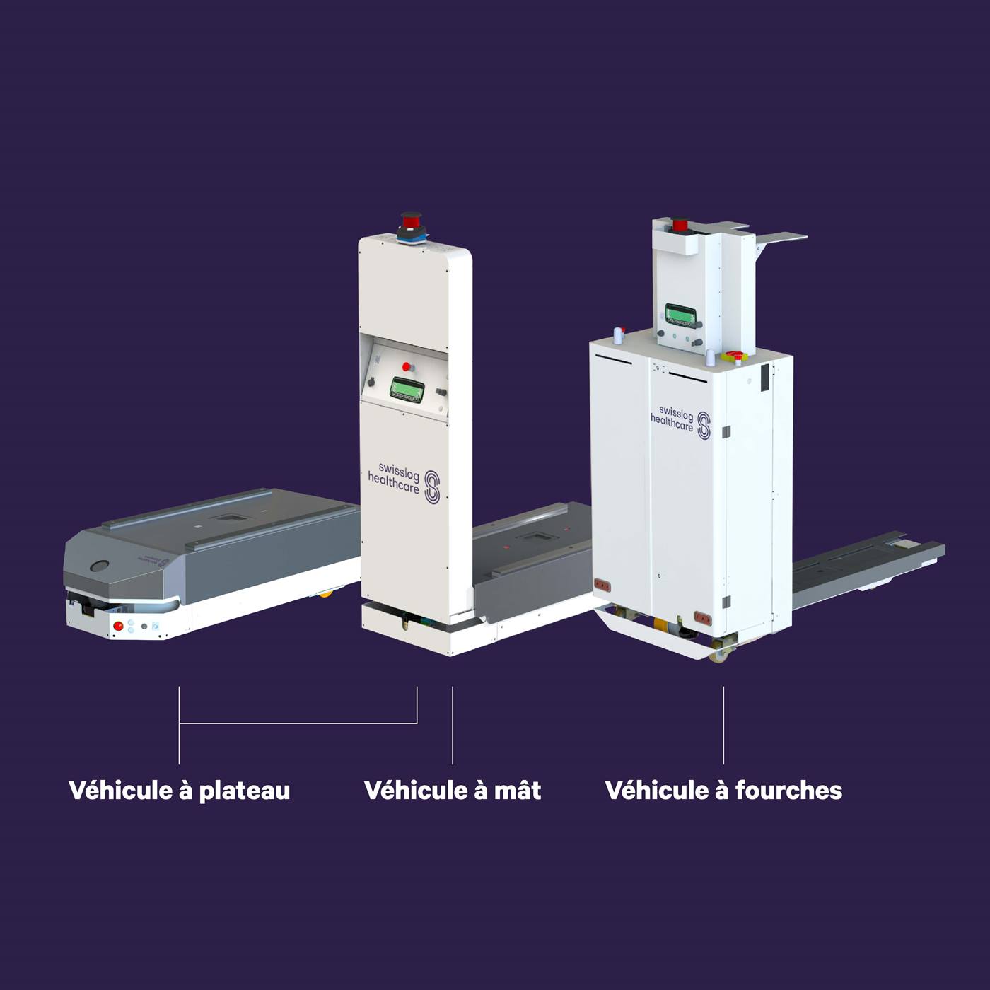 3 gammes d’AGV :  à plateau, à mât et à fourches